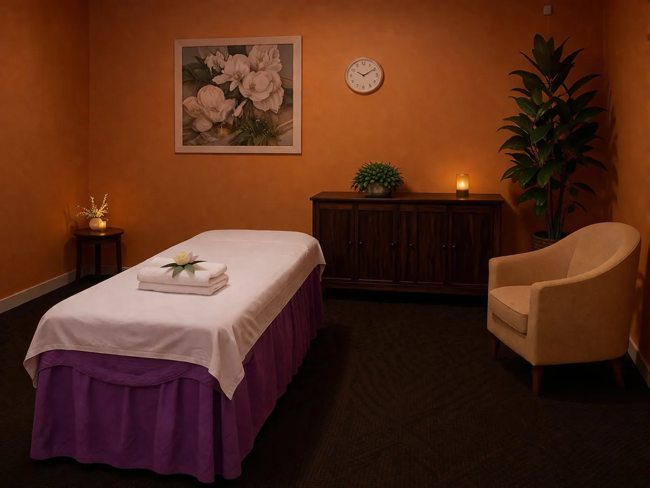 Private massage room ready for a walk-in guest at Sunny Massage Spa in Seminole, FL