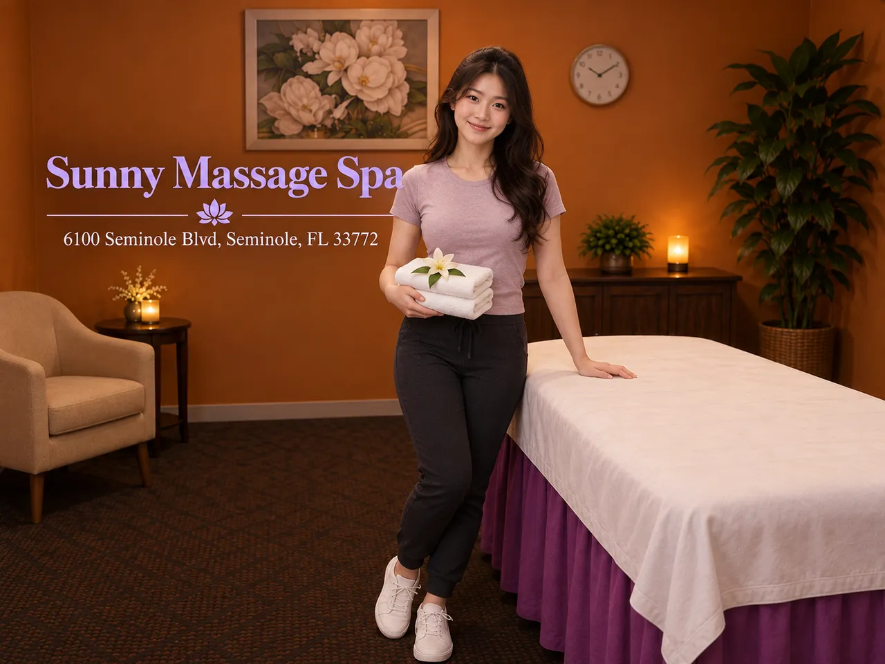 Staff member in a quiet private room at Sunny Massage Spa in Seminole, FL